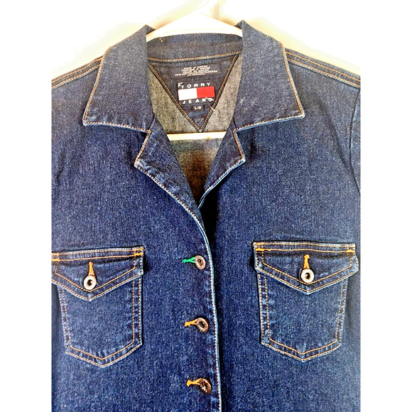 Vintage 90s Y2K Tommy Hilfiger Denim Blue Jean Snap Front Dress Women’s Size L - Picture 3 of 12